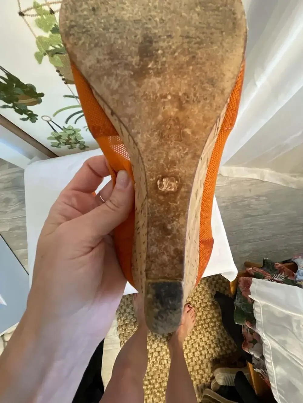 Donald J. Pliner Orange Mesh Peep-Toe Cork Wedge Heels Women’s 8 1/2